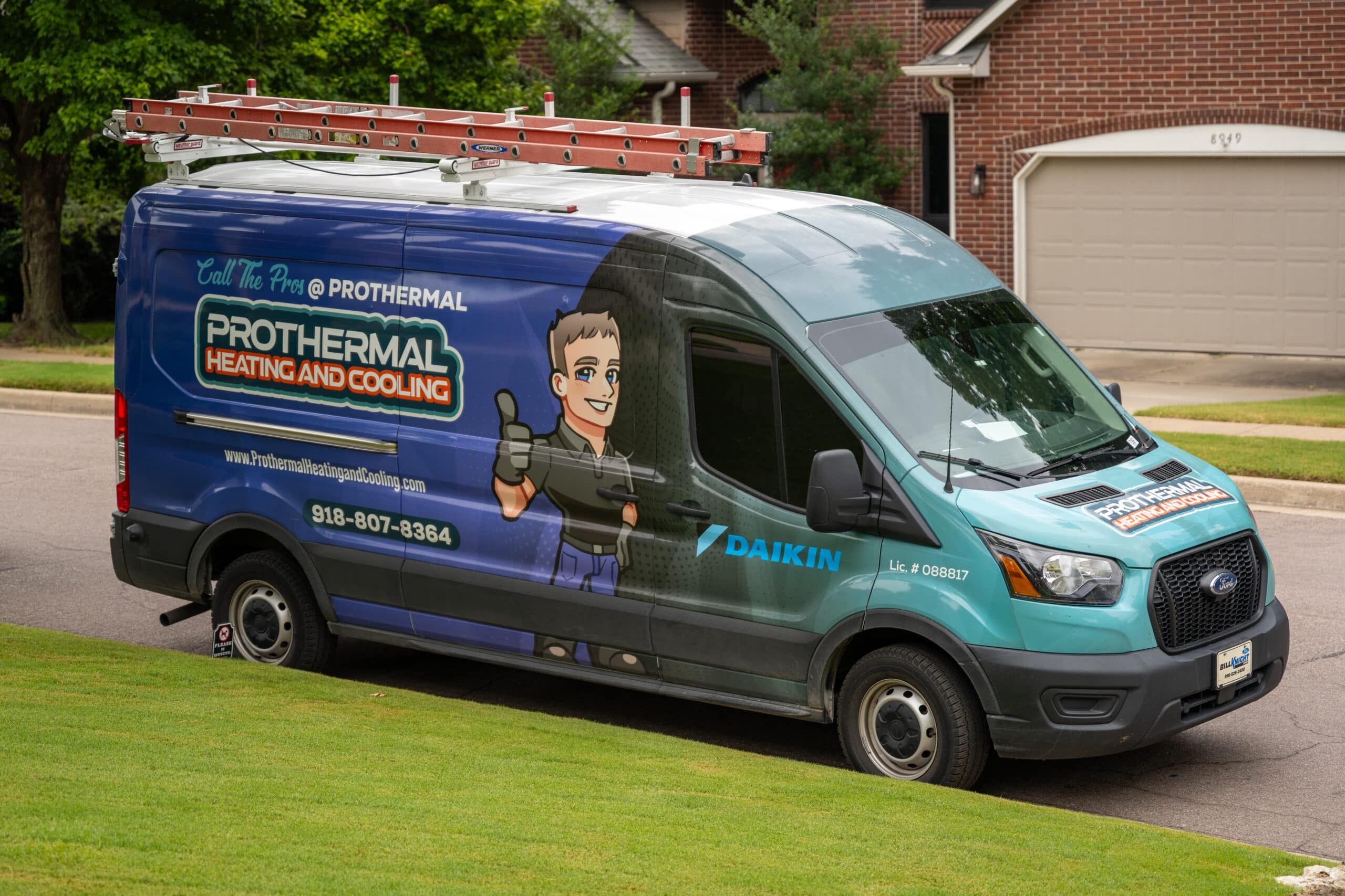 ProThermal Heating and Cooling branded service van for water softener installation in Tulsa, OK
